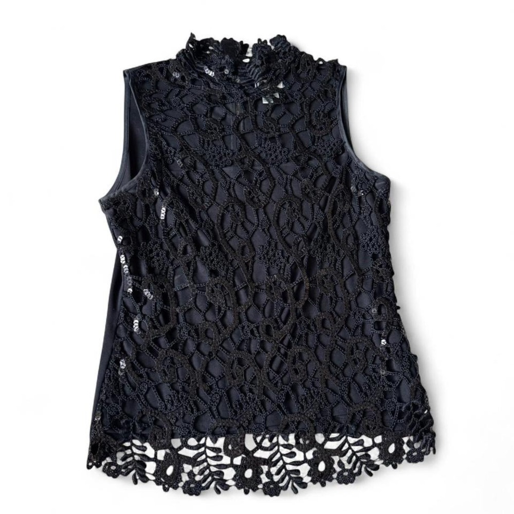 Vintage Black Cache Lace Sequined Top